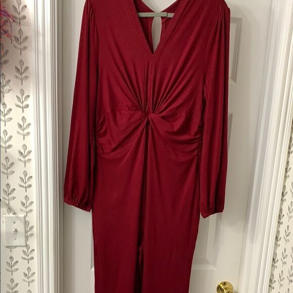 Amazon Red Wrap Jumpsuit with Ruched Details NWT/Very soft/comfy - Picture 1 of 11